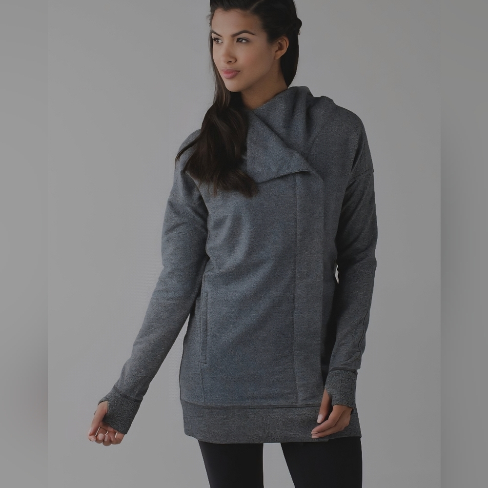 Womens Gray Asymmetrical Funnel-Neck Jacket